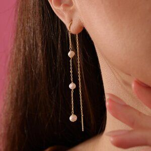 Pearl Elegance Earrings 14K Gold Filled Hand Chain Earrings 925K Silver